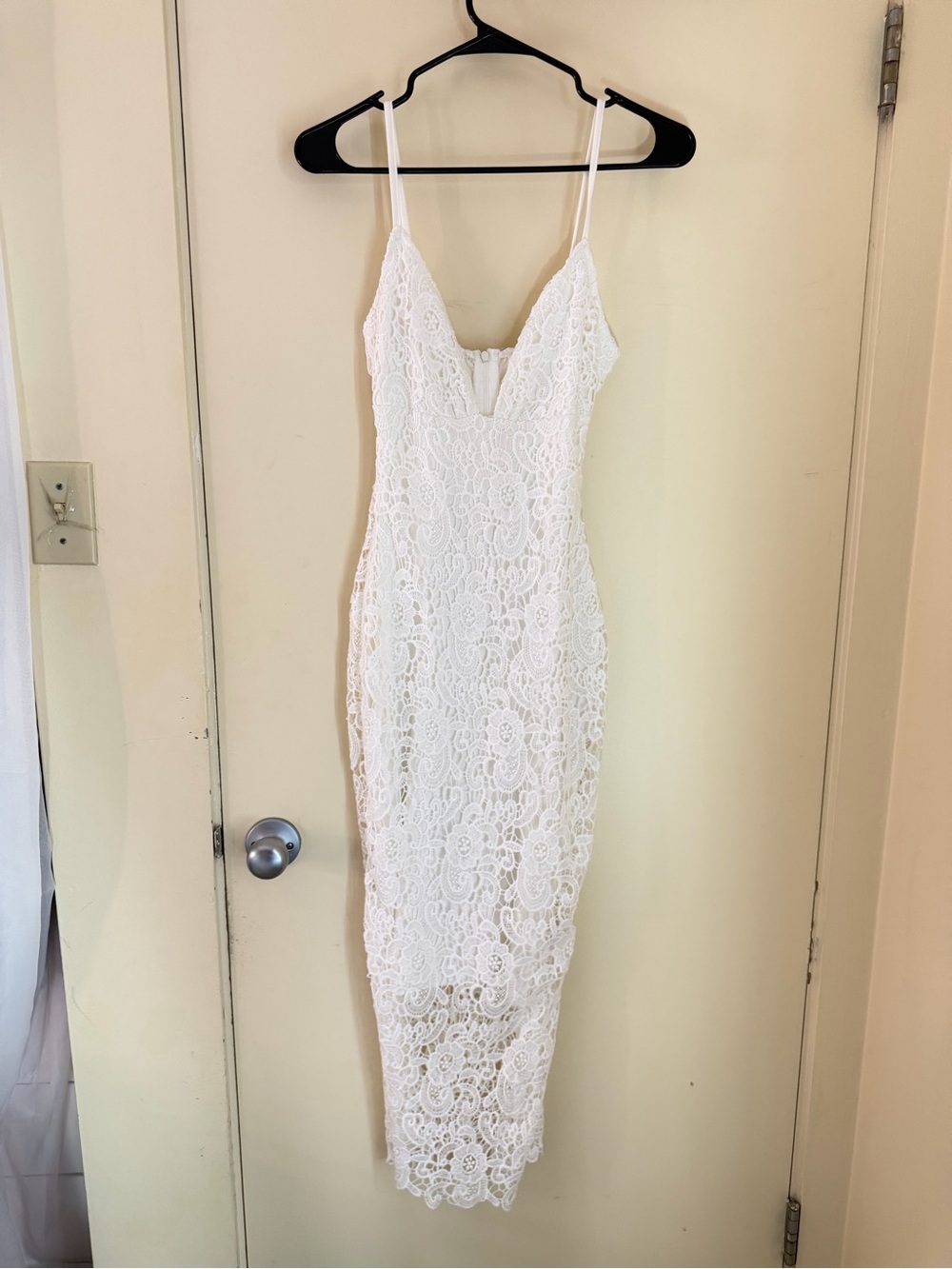 White Lace Spaghetti-Strap Midi Dress